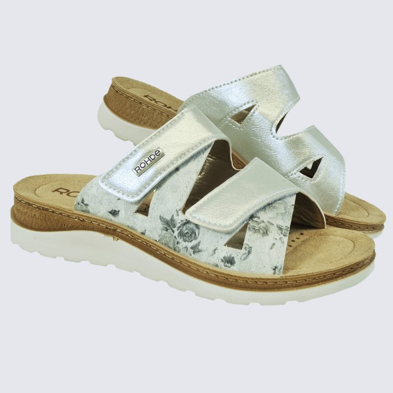 Mules Rohde, mules confortables à velcro femme en cuir blanc cassé