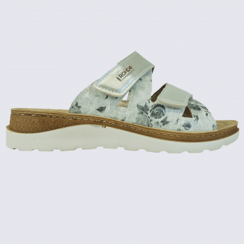 Mules Rohde, mules confortables à velcro femme en cuir blanc cassé