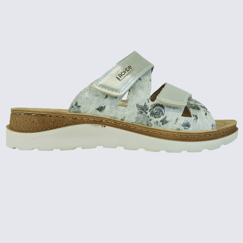 Mules Rohde, mules confortables à velcro femme en cuir blanc cassé