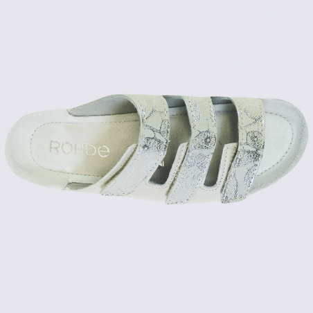 Mules Rohde, mules confortables 3 brides velcro femme en cuir rose/blanc