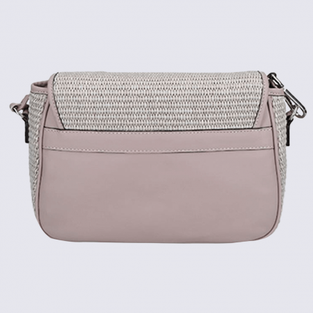 Sac porté épaule Charlotte, sac porté épaule en Raphia pour femme en cuir et raphia gris/rose