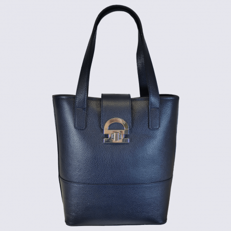 Sac porté épaule Charlotte, grand sac porté épaule femme en cuir bleu nuit