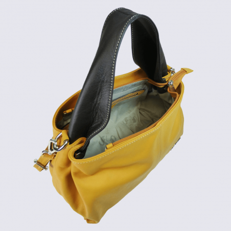 Sac à main Charlotte, sac à main et bandoulière femme en cuir jaune/marron