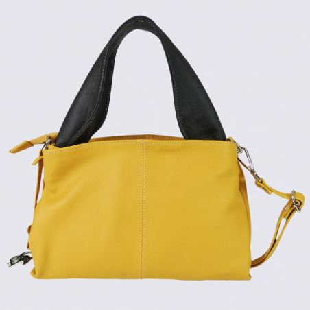 Sac à main Charlotte, sac à main et bandoulière femme en cuir jaune/marron