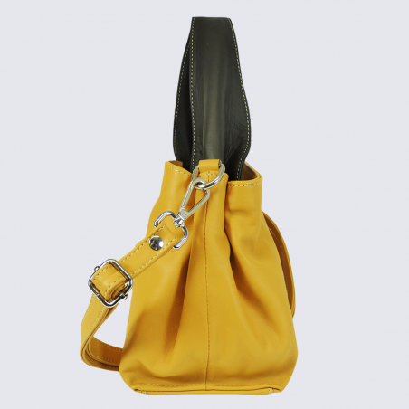 Sac à main Charlotte, sac à main et bandoulière femme en cuir jaune/marron