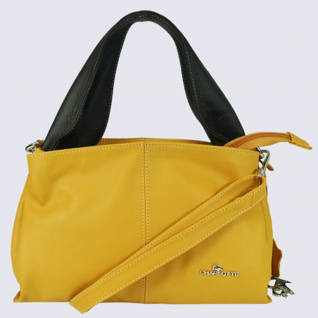 Sac à main Charlotte, sac à main et bandoulière femme en cuir jaune/marron