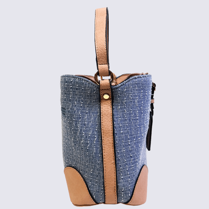 Sac sceau Lulu Castagnette sac sceau jeans femme bleu et rose Igert Chaussures Maroquinerie