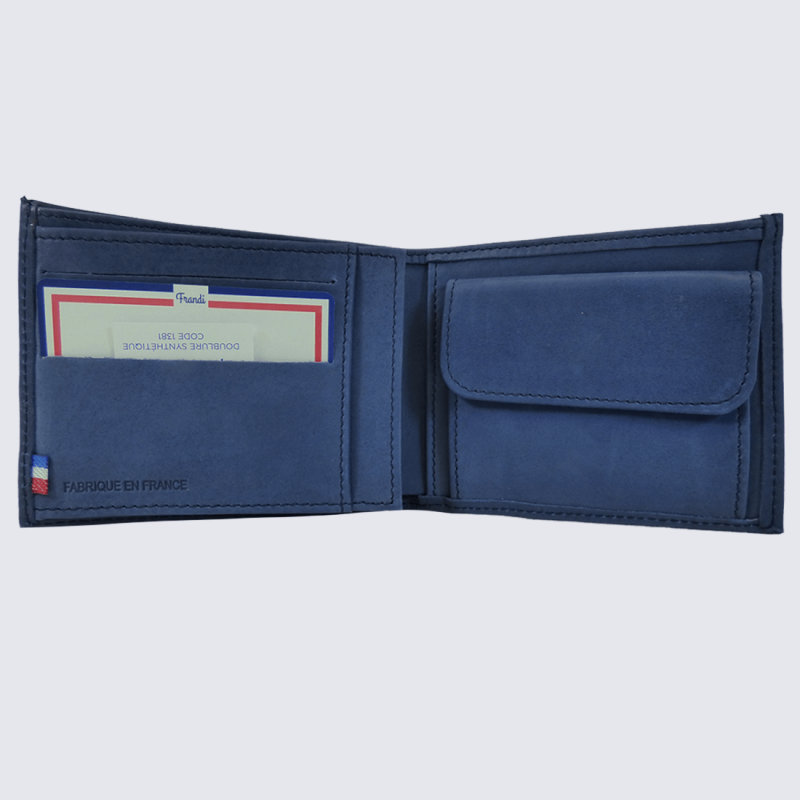 Portefeuille Frandi, petit portefeuille homme en cuir marine