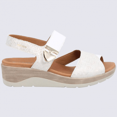 Sandales Mephisto, sandales à talon compensé femme imprimé en cuir blanc