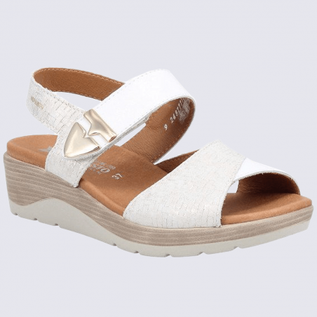 Sandales Mephisto, sandales à talon compensé femme imprimé en cuir blanc