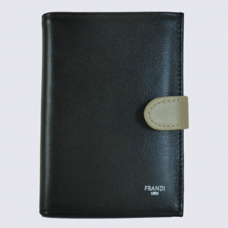 Portefeuille Frandi, portefeuille bicolore avec bouton pression unisexe  en cuir noire/taupe