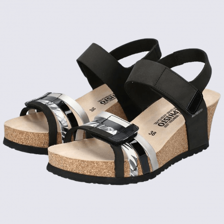 Sandales Mephisto, sandales à talon compensé femme en cuir nubuck noir