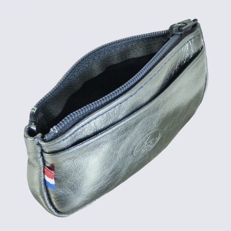 Porte-monnaie Frandi, petit porte-monnaie tendance femme en cuir gris métallisé