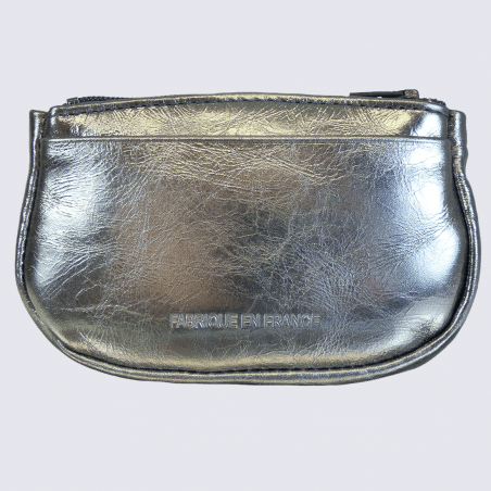 Porte-monnaie Frandi, petit porte-monnaie tendance femme en cuir gris métallisé