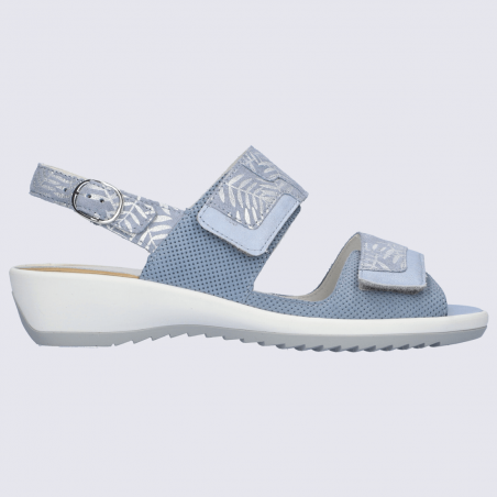 Sandales Waldlaufer, sandales à talons imprimé feuille tropical femme en cuir bleu Sandales Waldlaufer, sandales à talons imprimé feuille tropical femme en cuir bleu