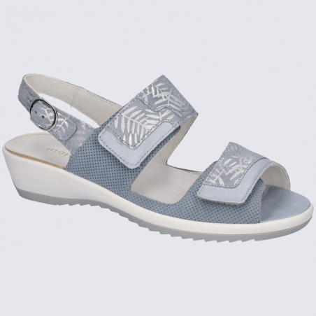 Sandales Waldlaufer, sandales à talons imprimé feuille tropical femme en cuir bleu Sandales Waldlaufer, sandales à talons imprimé feuille tropical femme en cuir bleu