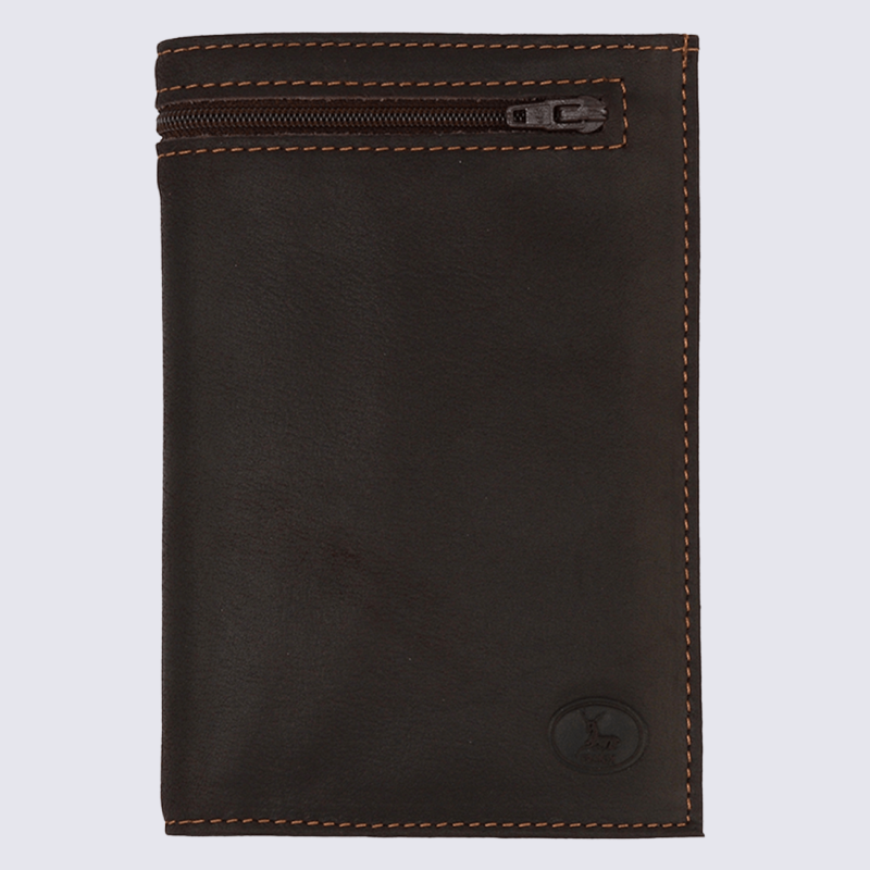 Portefeuille Frandi, portefeuille avec poche extérieure homme en cuir authentique marron