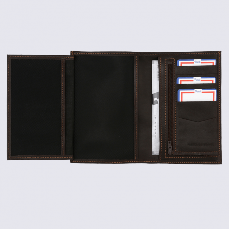 Portefeuille Frandi, portefeuille avec poche extérieure homme en cuir authentique marron
