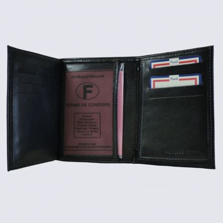 Portefeuille Frandi, petit portefeuille chic homme en cuir noir