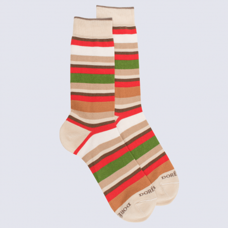 Chaussettes Doré Doré, chaussettes à rayures homme beige/rouge