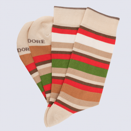 Chaussettes Doré Doré, chaussettes à rayures homme beige/rouge