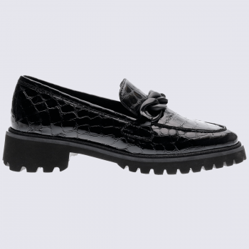 Mocassins Ara, mocassins élégants femme en cuir verni croco noir