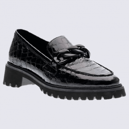 Mocassins Ara, mocassins élégants femme en cuir verni croco noir