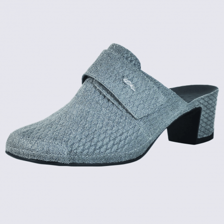 Mules Vital, mules à talon matelassé femme en cuir gris craquelé