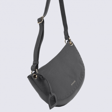 Sac à bandoulière Etrier, sac à bandoulière minimaliste femme en cuir noir