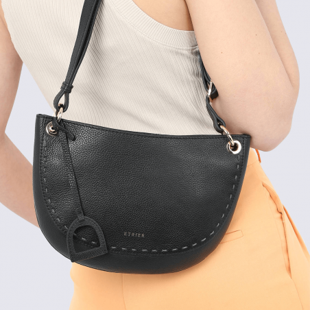 Sac à bandoulière Etrier, sac à bandoulière minimaliste femme en cuir noir