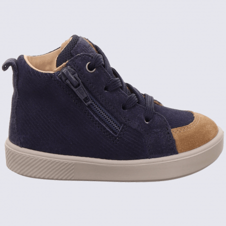 Baskets Superfit, baskets tendances garçons en cuir nubuck bleu/brun