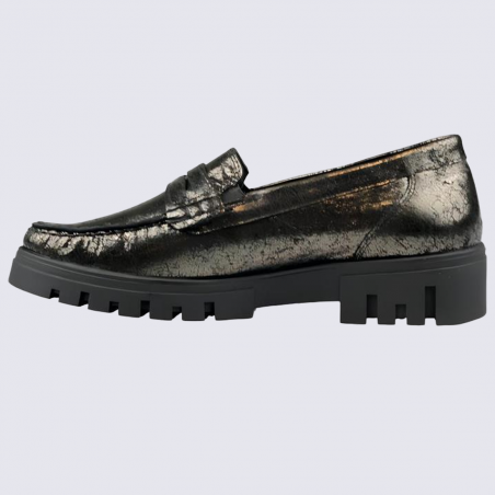 Mocassins Waldlaufer, mocassins grosses semelles femme en cuir anthracite brillant