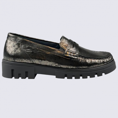 Mocassins Waldlaufer, mocassins grosses semelles femme en cuir anthracite brillant