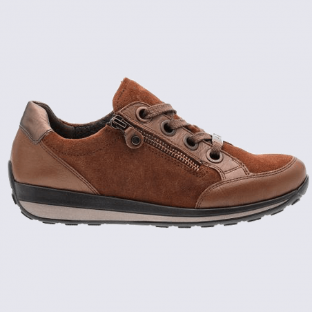 Baskets Ara, baskets à zip tendance femme en cuir nubuck marron