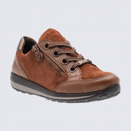 Baskets Ara, baskets à zip tendance femme en cuir nubuck marron