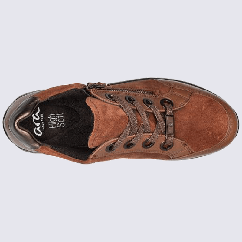 Baskets Ara, baskets à zip tendance femme en cuir nubuck marron