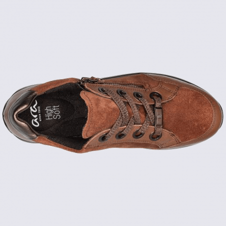 Baskets Ara, baskets à zip tendance femme en cuir nubuck marron