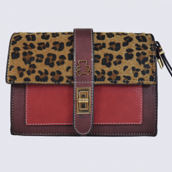 Petit sac à bandoulière Lulu Castagnette, petit sac à bandoulière motif léopard femme bordeaux