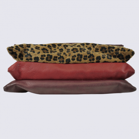 Sac à bandoulière Lulu Castagnette, sac à bandoulière motif léopard femme bordeaux