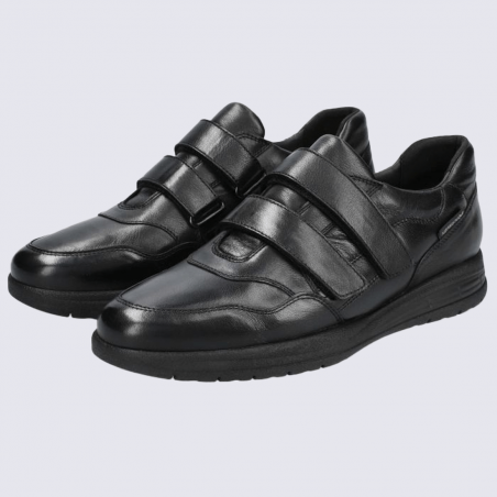 Chaussures Mephisto, chaussures à velcro pour homme en cuir lisse noir