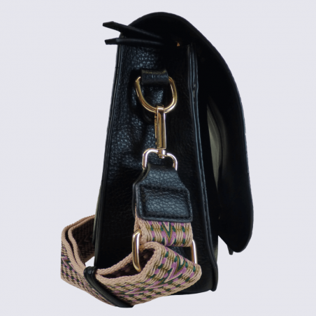 Sac à bandoulière Lulu Castagnette, sac à bandoulière cadenas femme noir