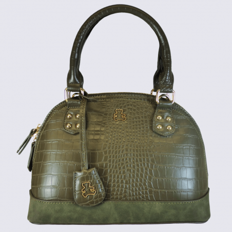 Sac à main Lulu Castagnette, sac à main effet croco femme kaki