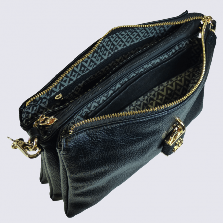 Sac porté épaule Lulu Castagnette, sac porté épaule chaine dorée femme noir