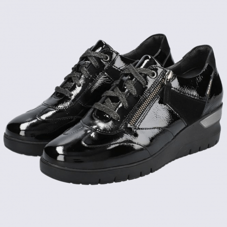 Baskets Mobils, baskets confortables et tendances femme en cuir noir brillant