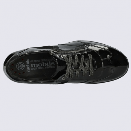 Baskets Mobils, baskets confortables et tendances femme en cuir noir brillant