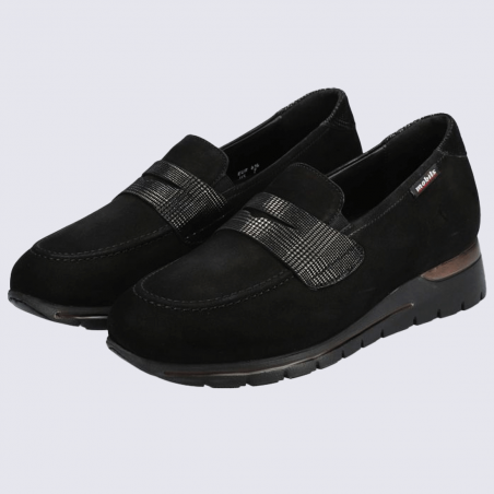 Mocassins Mobils, mocassins compensés femme en cuir noir