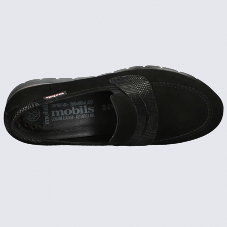 Mocassins Mobils, mocassins compensés femme en cuir noir