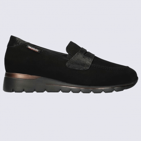 Mocassins Mobils, mocassins compensés femme en cuir noir