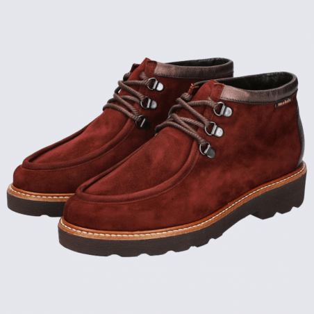 Chaussures Mobils, chaussures à lacets femme en cuir velours bordeaux