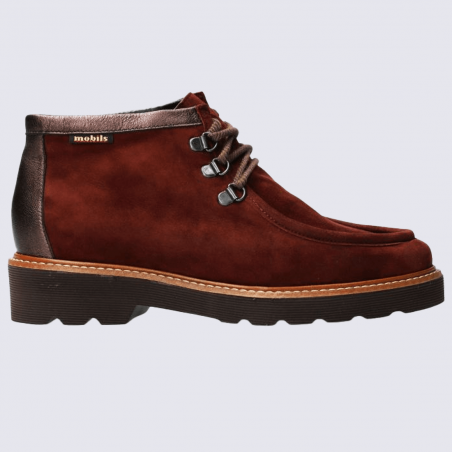 Chaussures Mobils, chaussures à lacets femme en cuir velours bordeaux